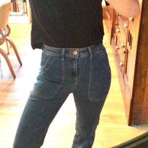 High rise flare jeans in stretch denim.